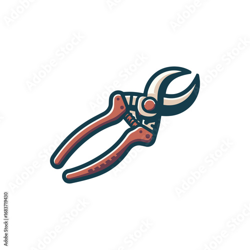 A detailed illustration of pruning shears resting on a clean white background, ideal for gardening themes