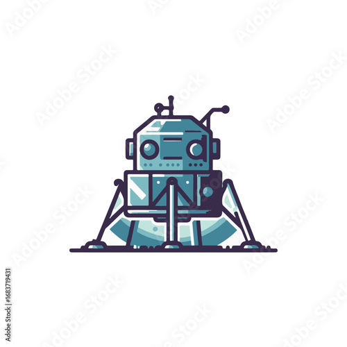 A futuristic lunar lander on a moon surface with stars in the background, symbolizing exploration