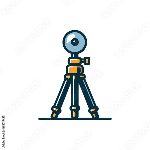 A modern surveying instrument on a tripod set against a clear blue sky in an open field