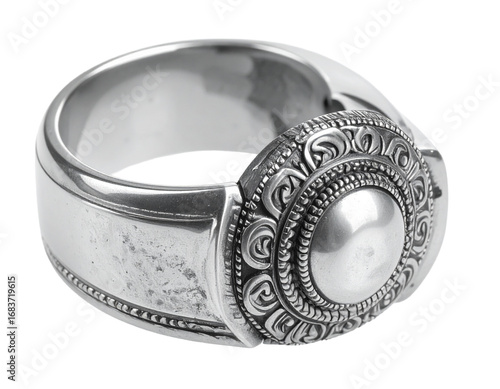 A classic silver ring with a polished surface, a timeless piece of jewelry isolated on a white background.
