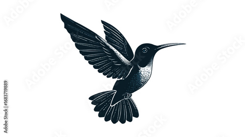 Elegant depiction of a hummingbird in flight artistic rendering for design projects and illustrations