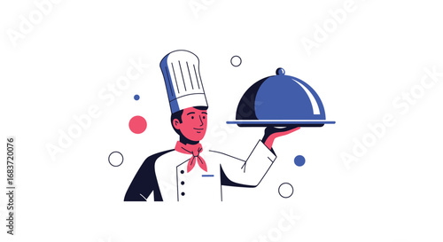 Skilled chef presents delicious meal under serving dome ready for enjoyment
