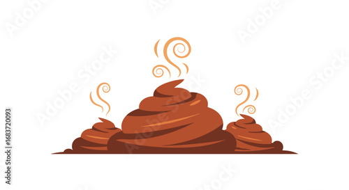Humorous piles of poo with steaming swirls isolated on white background