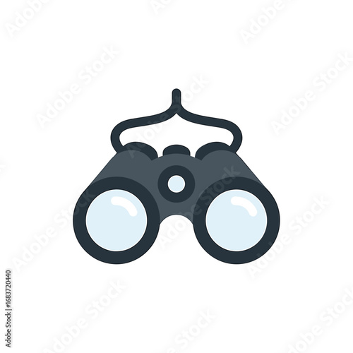 Illustration of gray binoculars with a hanging strap against a plain white setting view tool
