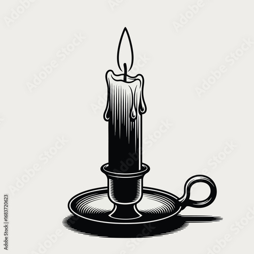 Illuminating the Past A Vintage Engraving of a Candle in a Candlestick