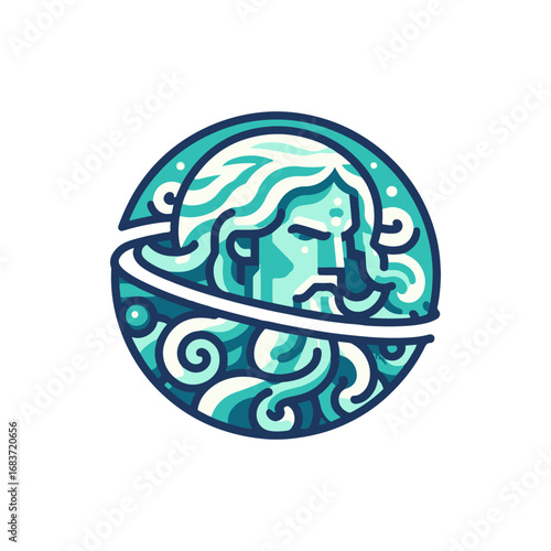 Artistic representation of a mythological figure surrounded by swirling clouds and cosmic elements