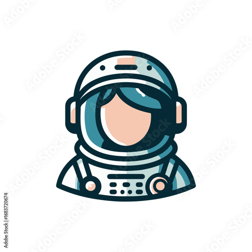 Astronaut in a space suit with a clear visor, set against a cosmic background with stars