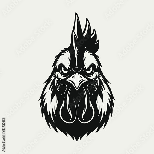 Fierce Rooster Head Illustration A Bold Black and White Design