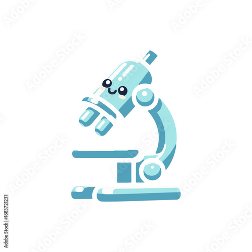 Cartoon-style microscope with a cheerful face, set against a plain background, ideal for educational materials