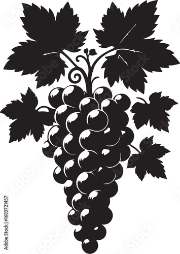 Vector Silhouette of a Bunch of Grapes with Leaves
