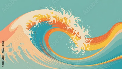 Fototapeta Naklejka Na Ścianę i Meble -  Stylized Abstract Ocean Wave with Retro Colors water
