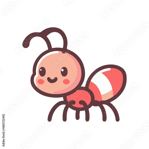 Cute cartoon ant with a smiling face, showcasing its vibrant colors against a plain background