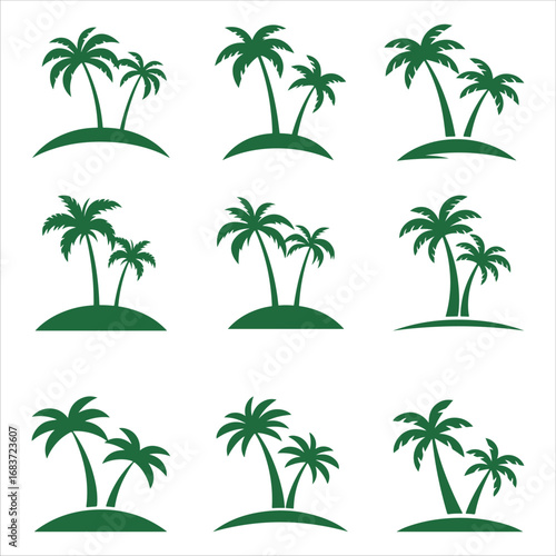 palm tree icons set vector silhouette tropical island beach nature symbol illustration