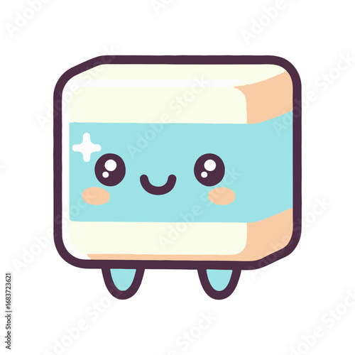 Cute cartoon character of a smiling pastel-colored block with a cheerful expression