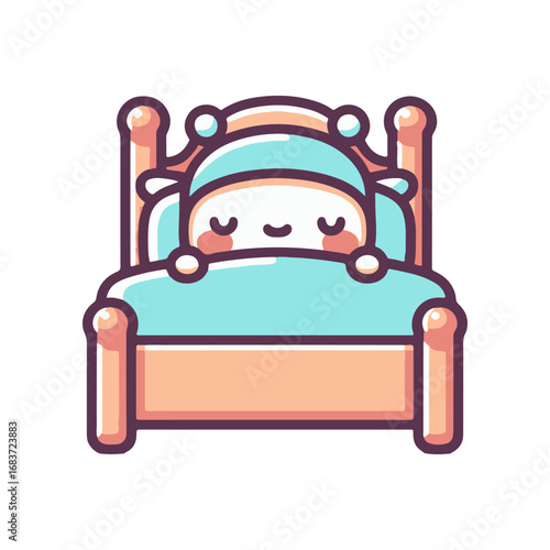 Cute cartoon character sleeping peacefully in a cozy bed with a serene background