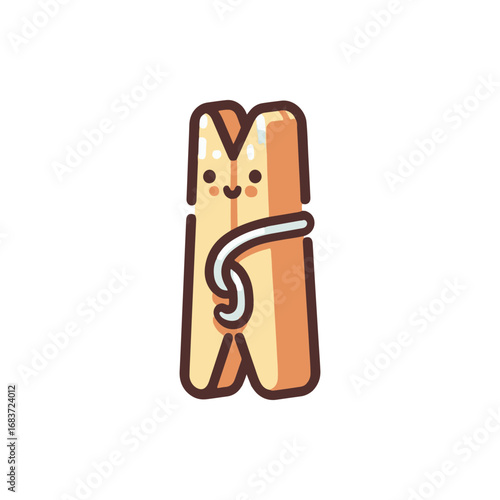 Cute cartoon clothespin character holding a laundry line in a bright, cheerful setting