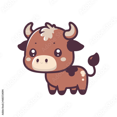 Cute cartoon cow character standing with a friendly expression against a plain background