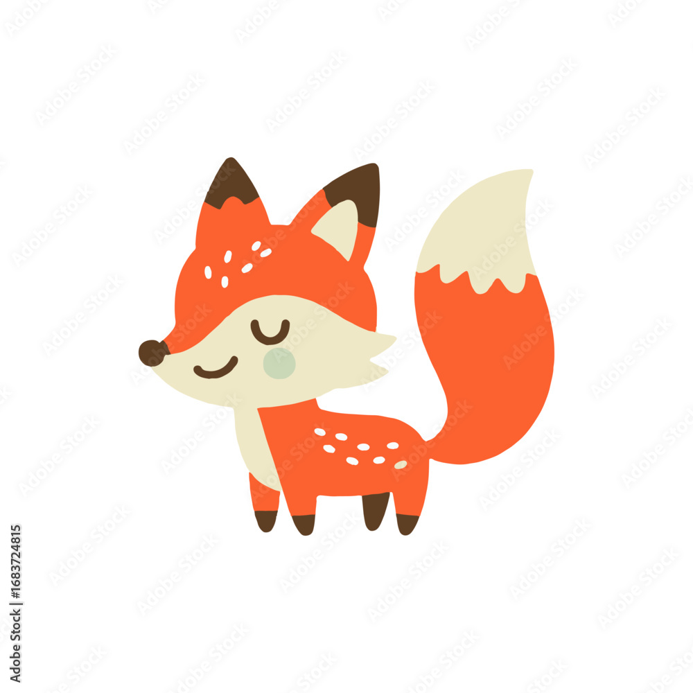 Obraz premium Cute cartoon fox character standing happily with a whimsical expression against a simple background