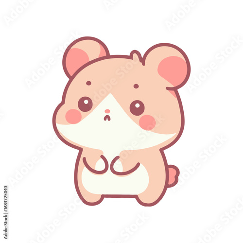 Cute cartoon hamster character standing with a curious expression, set against a plain background