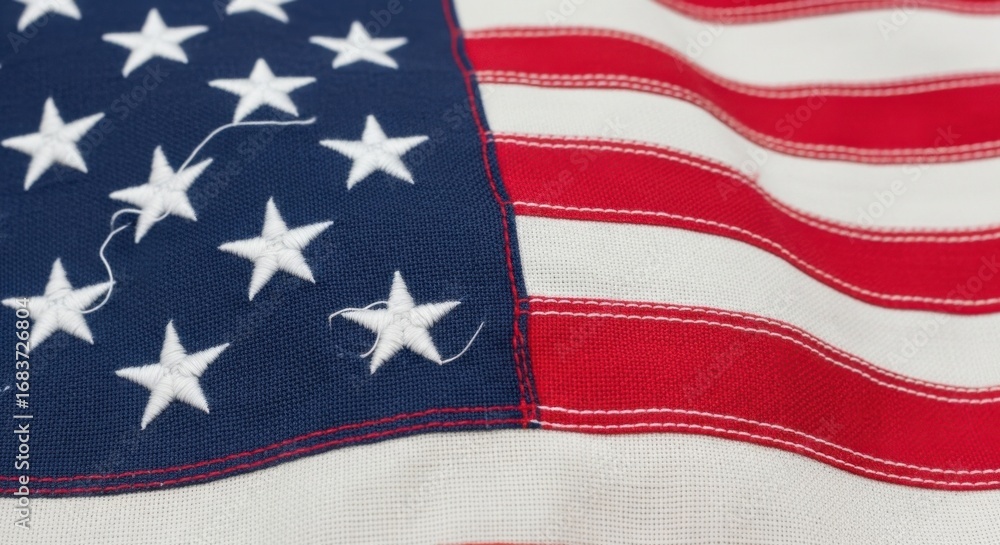 Obraz premium Close-up of the texture and detail of the American flag with stars and stripes