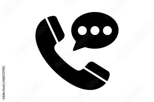 Illustration of a black telephone handset with a speech bubble containing three dots above it