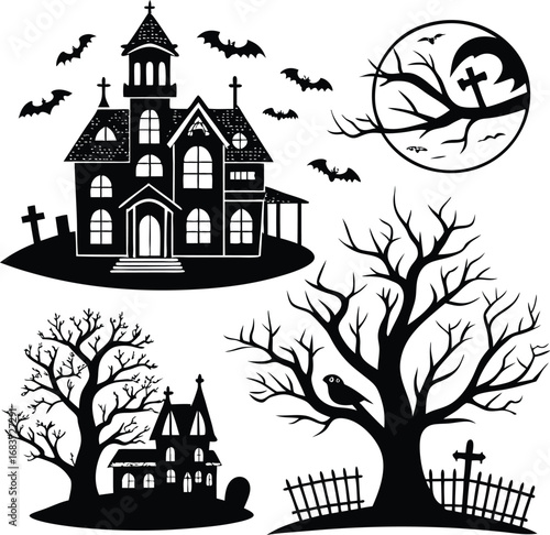 Spooky Halloween Haunted House Vector, Haunted House vector EPS files