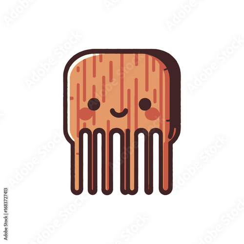 Cute cartoon octopus character with a wooden texture, smiling against a simple background