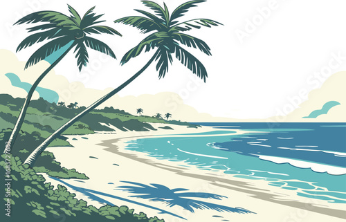 Vibrant tropical beach paradise with turquoise waters and lush greenery