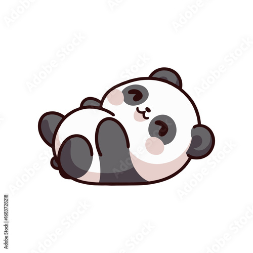 Cute cartoon panda lying on its back, surrounded by a white background, perfect for children's themes