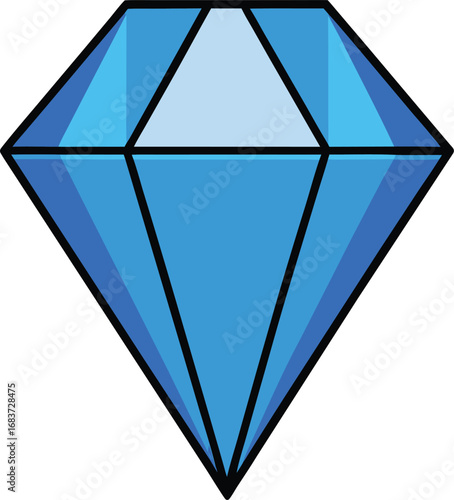 Sparkling blue diamond cut crystal gemstone vector illustration shiny faceted precious stone transparent background