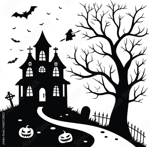 Spooky Halloween Haunted House Vector, Haunted House vector EPS files