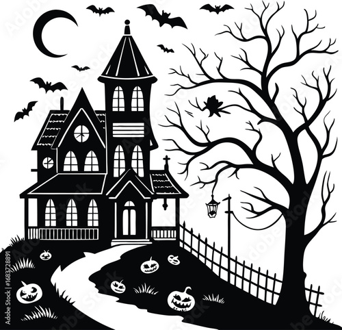 Spooky Halloween Haunted House Vector, Haunted House vector EPS files