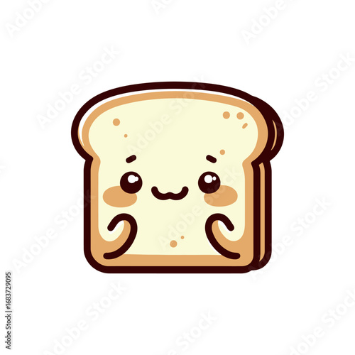Cute cartoon slice of bread with a smiling face and blush, set against a simple white background