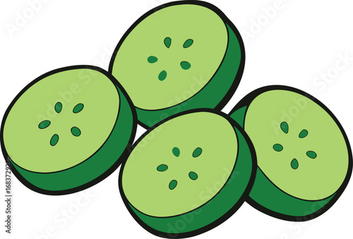 Fresh green cucumber sliced rounds vector illustration scalable eps graphic transparent background