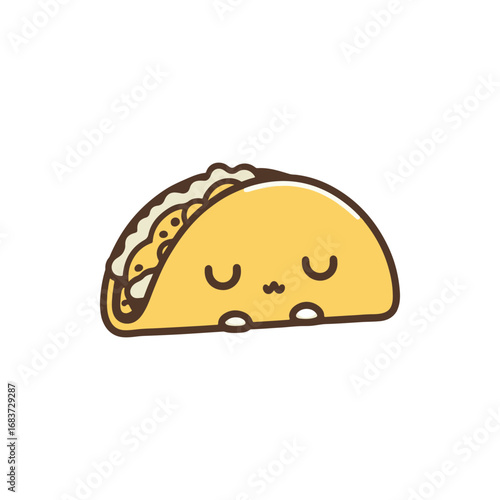 Cute cartoon taco character with closed eyes, resting peacefully against a plain background