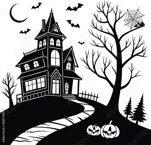 Spooky Halloween Haunted House Vector, Haunted House vector EPS files