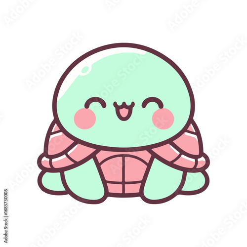 Cute cartoon turtle character with a smiling face, sitting happily against a simple background (1)