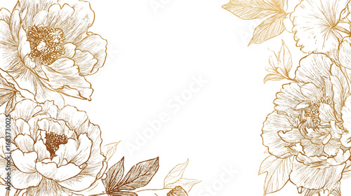 Elegant golden floral peony arrangement illustration art design on a white background creating a serene atmosphere