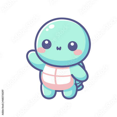 Cute cartoon turtle waving cheerfully against a simple white background, ideal for children's media