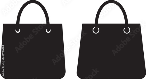 Two black tote bags silhouette isolated on white background