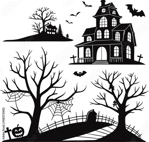 Spooky Halloween Haunted House Vector, Haunted House vector EPS files