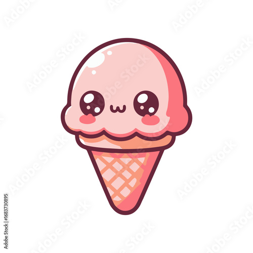 Cute pink ice cream character with a smiling face, set against a simple white background
