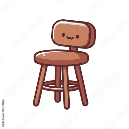 Cute wooden stool with a smiling face, set against a simple white background, ideal for playful decor