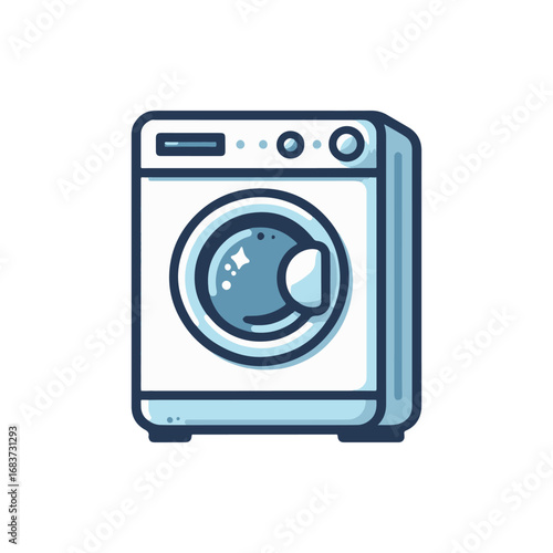 Modern washing machine with a sleek design, positioned against a bright kitchen backdrop