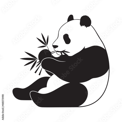 Adorable Black and White Panda Bear Eating Bamboo Illustration