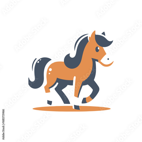 Playful cartoon pony trotting across a white background, showcasing its vibrant colors and joyful demeanor