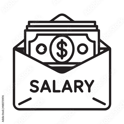 Salary in envelope icon. Vector dollar bills in envelope minimal icon. Vector black silhouette. with white background