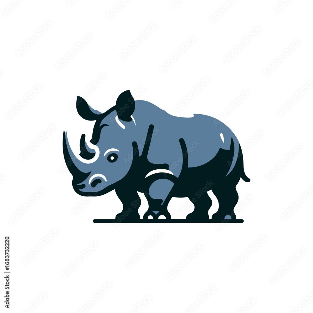 Fototapeta premium Stylized illustration of a rhinoceros standing on a plain with a minimalistic background