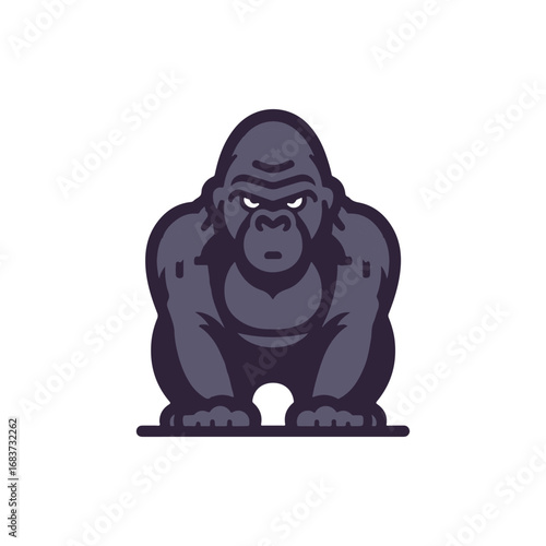 Stylized illustration of an aggressive gorilla in a crouching position against a plain background