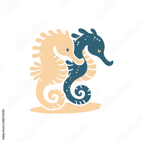 Two playful seahorses entwined in a serene underwater setting, showcasing marine life beauty